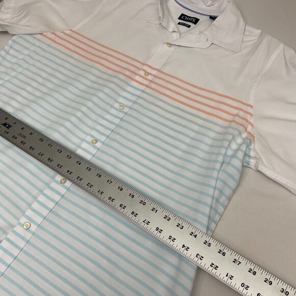 Chaps Mens White Button-Down Shirt With Orange & Blue Stripes XXL Easy Care Cott - Picture 5 of 6